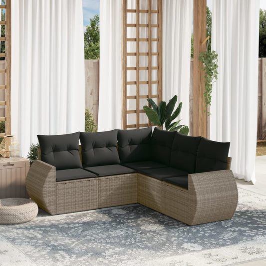 5-delige Loungeset met kussens poly rattan grijs Tuinsets | Creëer jouw Trendy Thuis | Gratis bezorgd & Retour | Trendy.nl