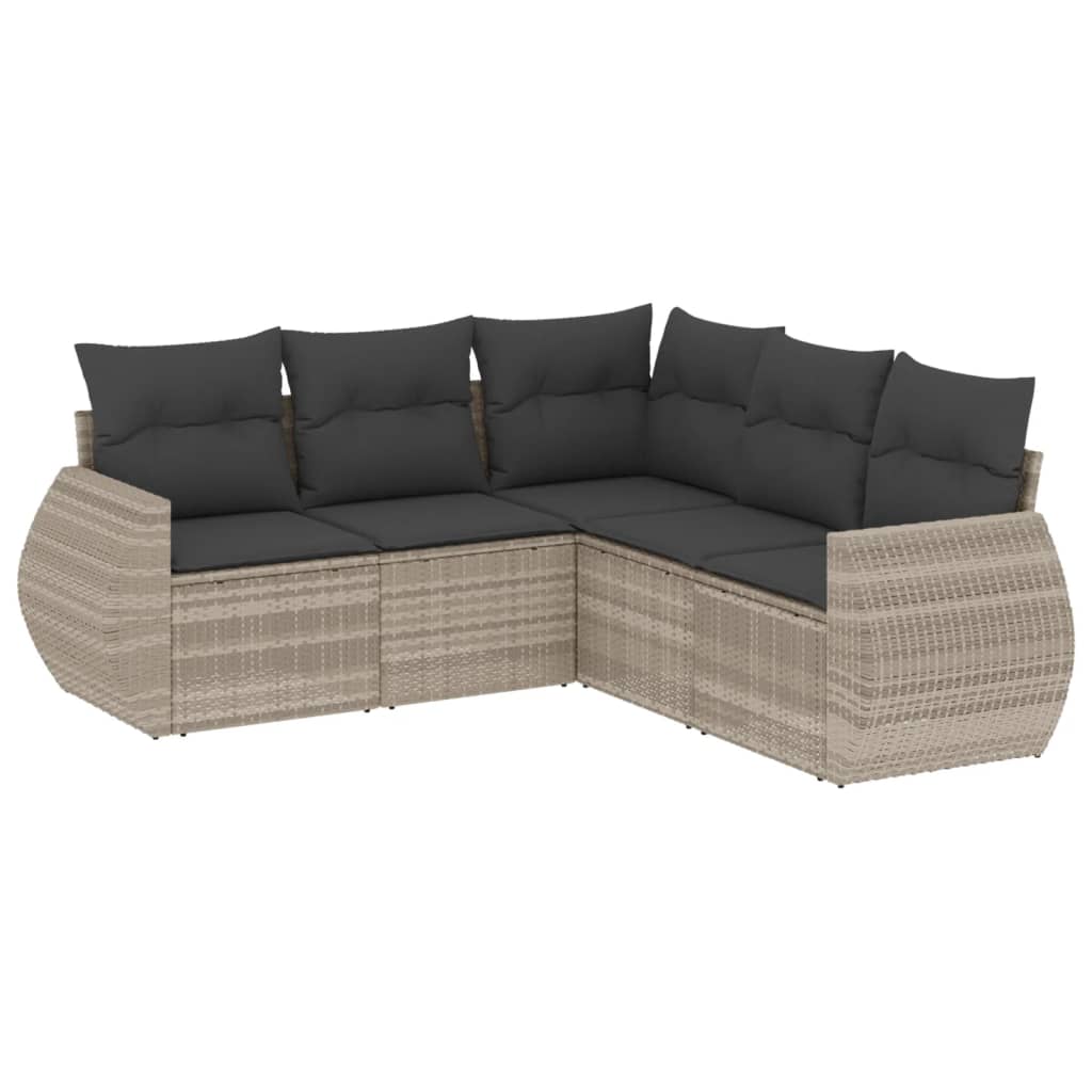 5-delige Loungeset met kussens poly rattan lichtgrijs Tuinsets | Creëer jouw Trendy Thuis | Gratis bezorgd & Retour | Trendy.nl