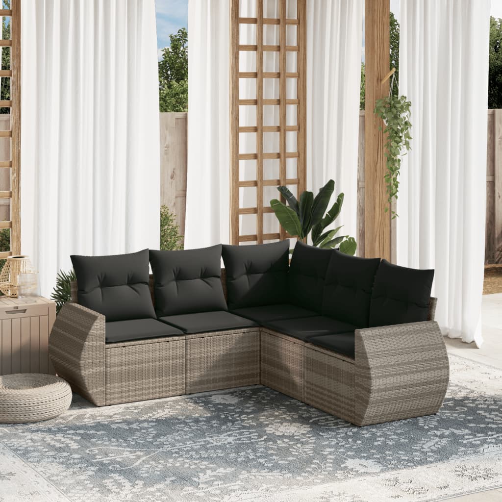 5-delige Loungeset met kussens poly rattan lichtgrijs Tuinsets | Creëer jouw Trendy Thuis | Gratis bezorgd & Retour | Trendy.nl