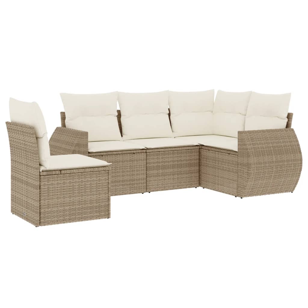 5-delige Loungeset met kussens poly rattan beige