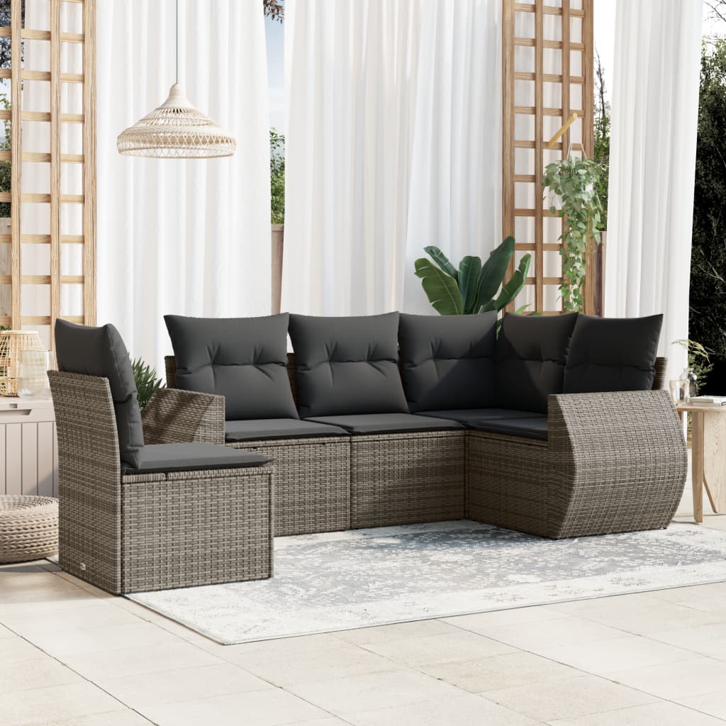 5-delige Loungeset met kussens poly rattan grijs Tuinsets | Creëer jouw Trendy Thuis | Gratis bezorgd & Retour | Trendy.nl