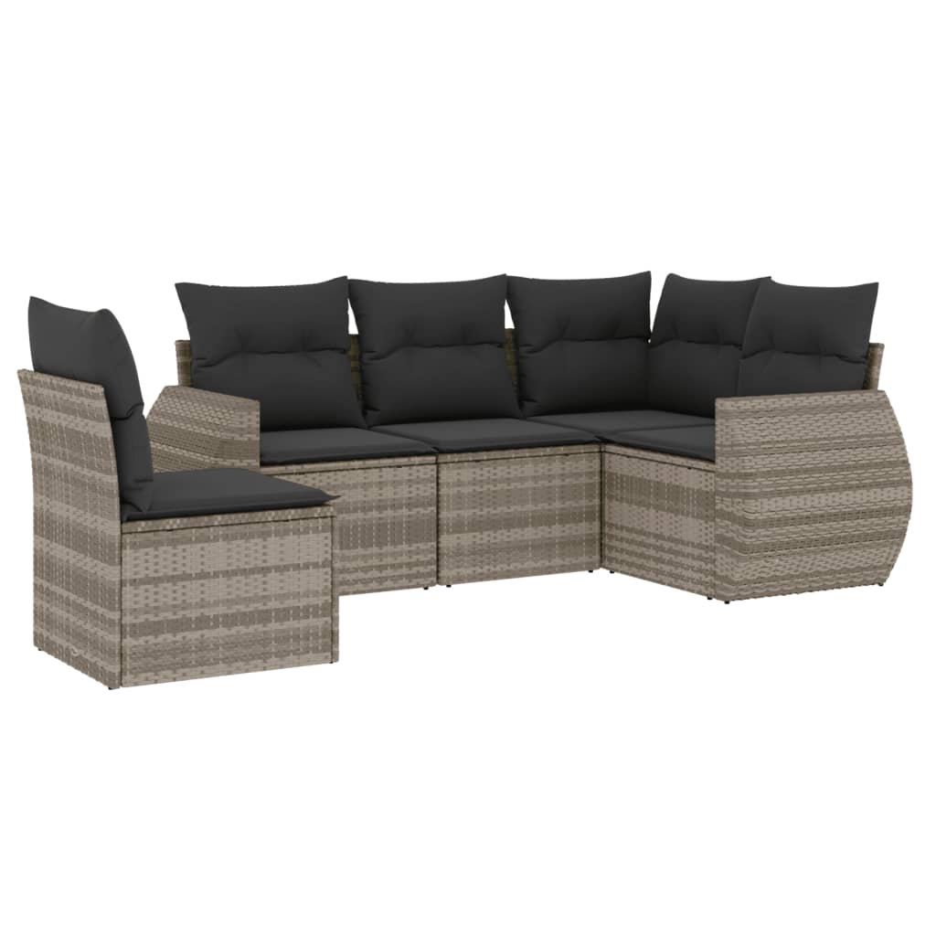 5-delige Loungeset met kussens poly rattan lichtgrijs Tuinsets | Creëer jouw Trendy Thuis | Gratis bezorgd & Retour | Trendy.nl