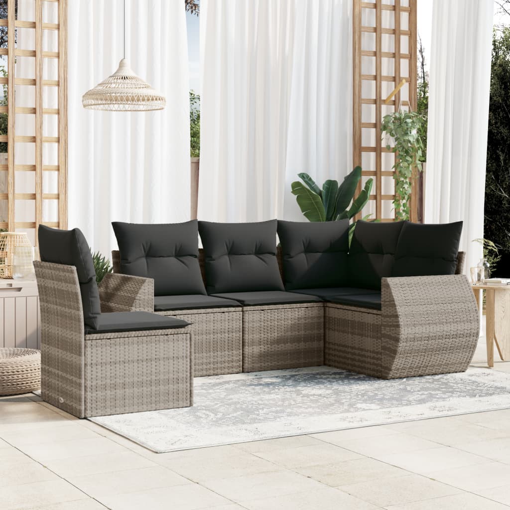 5-delige Loungeset met kussens poly rattan lichtgrijs Tuinsets | Creëer jouw Trendy Thuis | Gratis bezorgd & Retour | Trendy.nl