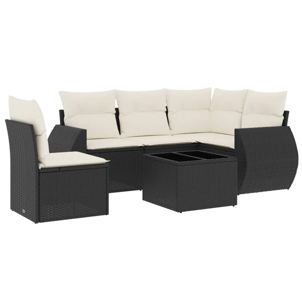 6-delige Loungeset met kussens poly rattan zwart Tuinsets | Creëer jouw Trendy Thuis | Gratis bezorgd & Retour | Trendy.nl