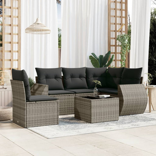 6-delige Loungeset met kussens poly rattan grijs Tuinsets | Creëer jouw Trendy Thuis | Gratis bezorgd & Retour | Trendy.nl