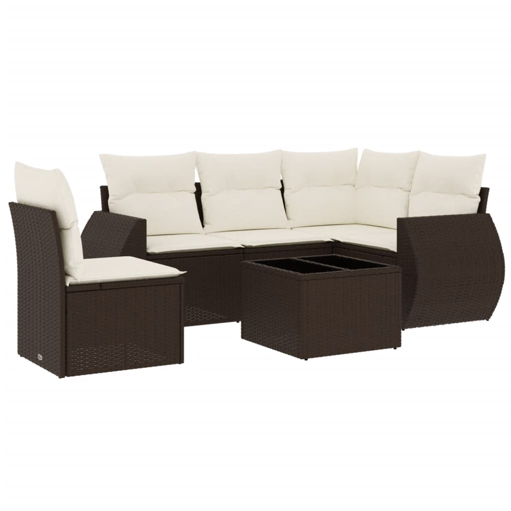 6-delige Loungeset met kussens poly rattan bruin