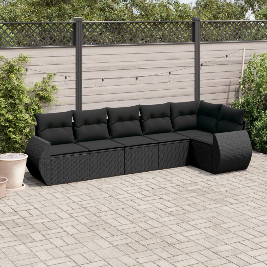 6-delige Loungeset met kussens poly rattan zwart Tuinsets | Creëer jouw Trendy Thuis | Gratis bezorgd & Retour | Trendy.nl