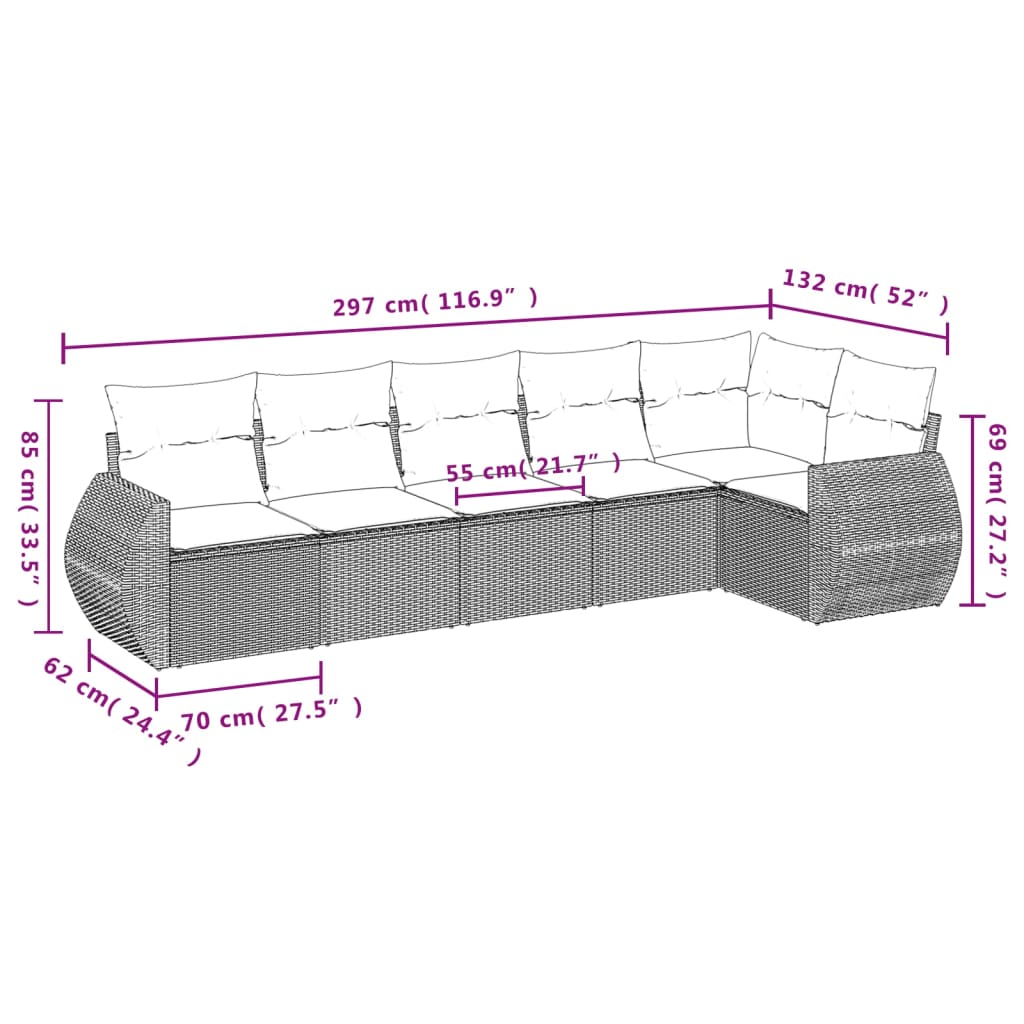 6-delige Loungeset met kussens poly rattan grijs Tuinsets | Creëer jouw Trendy Thuis | Gratis bezorgd & Retour | Trendy.nl