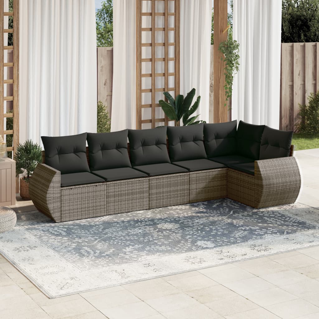 6-delige Loungeset met kussens poly rattan grijs Tuinsets | Creëer jouw Trendy Thuis | Gratis bezorgd & Retour | Trendy.nl