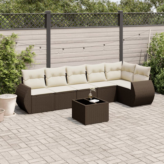 7-delige Loungeset met kussens poly rattan bruin