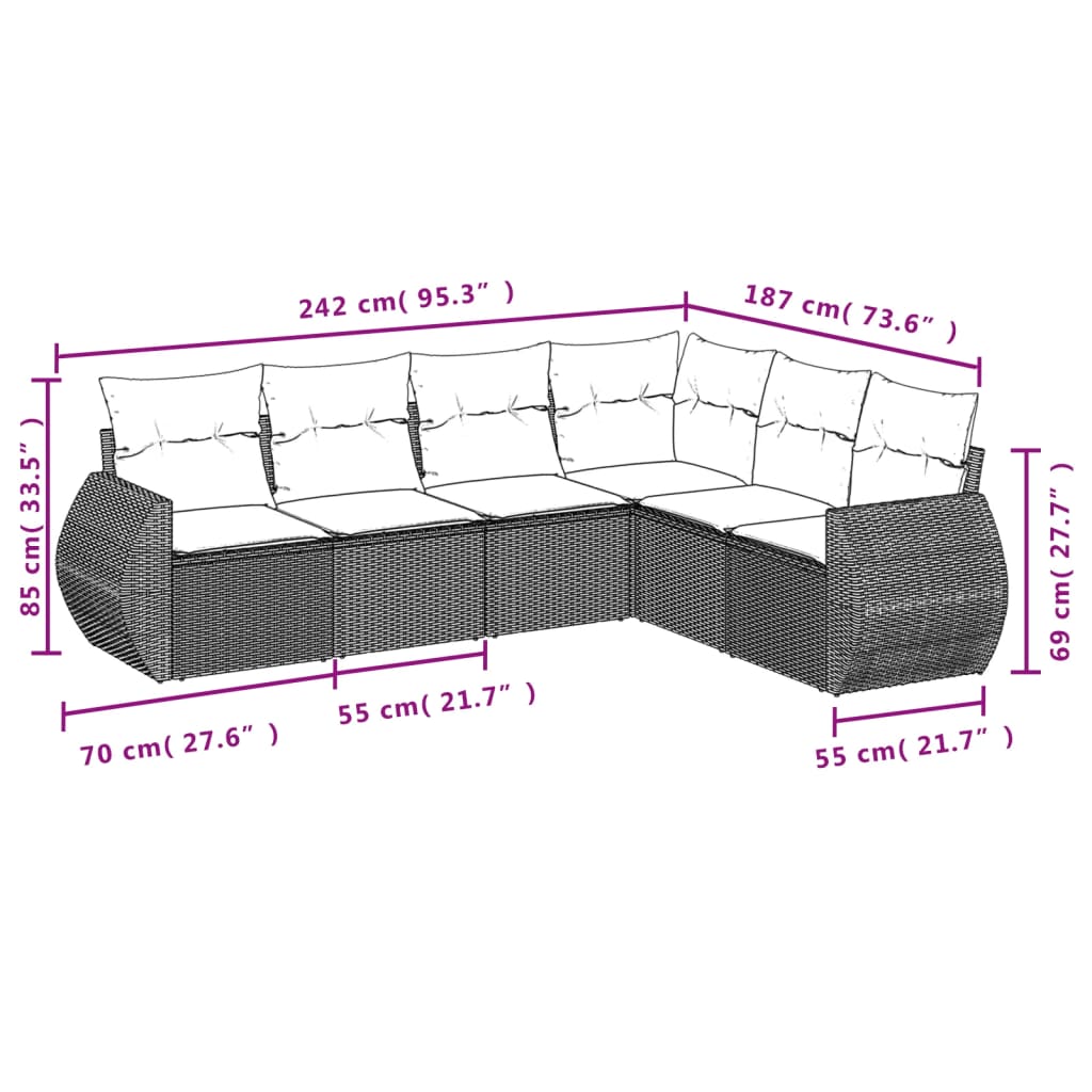 6-delige Loungeset met kussens poly rattan zwart Tuinsets | Creëer jouw Trendy Thuis | Gratis bezorgd & Retour | Trendy.nl