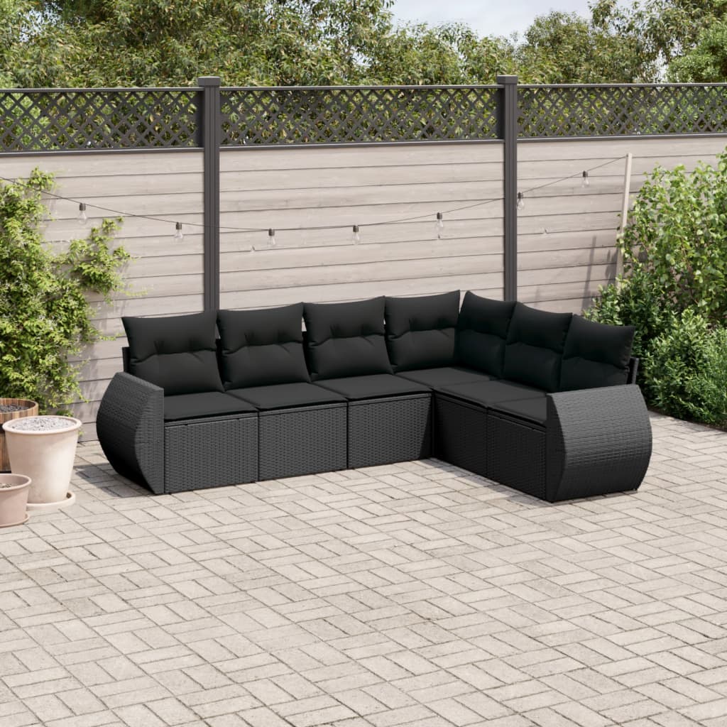 6-delige Loungeset met kussens poly rattan zwart Tuinsets | Creëer jouw Trendy Thuis | Gratis bezorgd & Retour | Trendy.nl