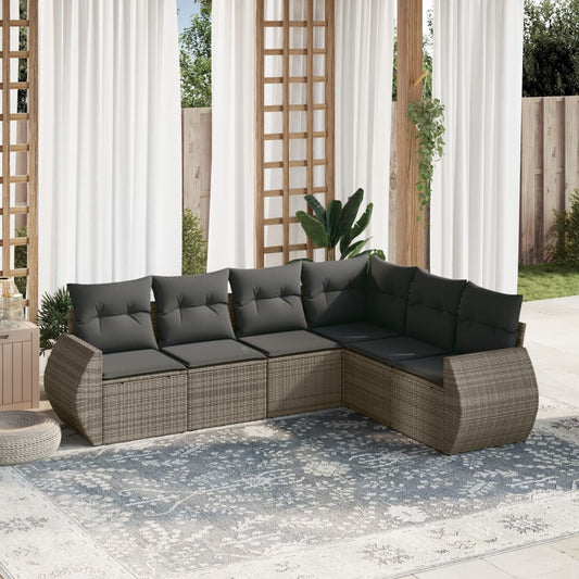 6-delige Loungeset met kussens poly rattan grijs Tuinsets | Creëer jouw Trendy Thuis | Gratis bezorgd & Retour | Trendy.nl