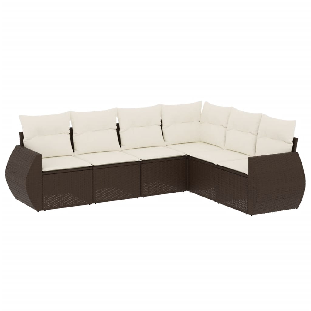 6-delige Loungeset met kussens poly rattan bruin