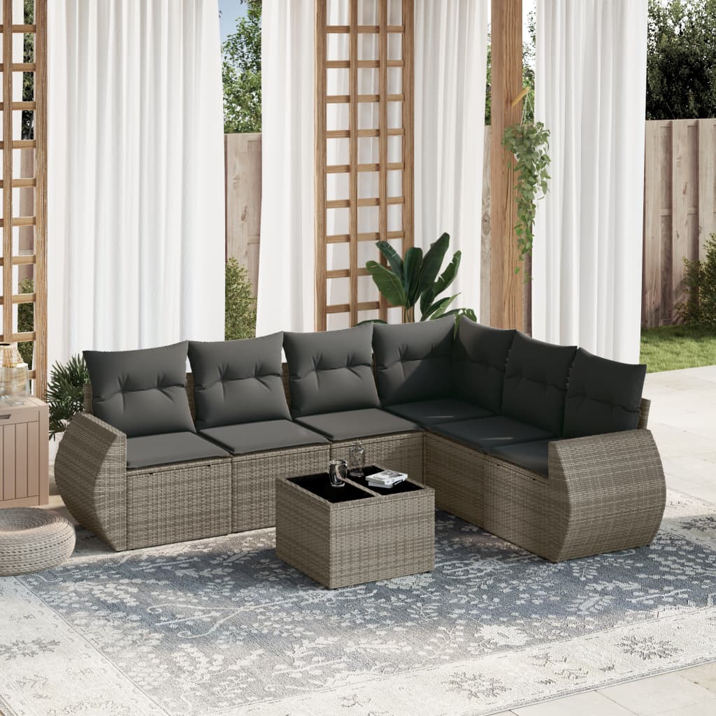 7-delige Loungeset met kussens poly rattan grijs Tuinsets | Creëer jouw Trendy Thuis | Gratis bezorgd & Retour | Trendy.nl