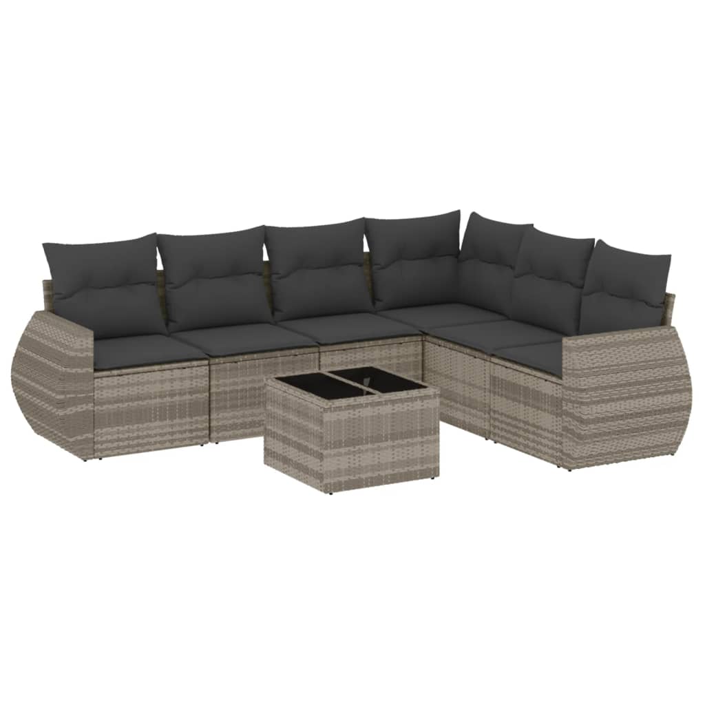 7-delige Loungeset met kussens poly rattan lichtgrijs Tuinsets | Creëer jouw Trendy Thuis | Gratis bezorgd & Retour | Trendy.nl