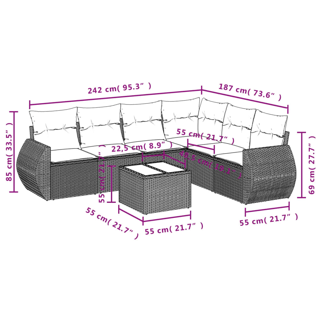 7-delige Loungeset met kussens poly rattan lichtgrijs Tuinsets | Creëer jouw Trendy Thuis | Gratis bezorgd & Retour | Trendy.nl