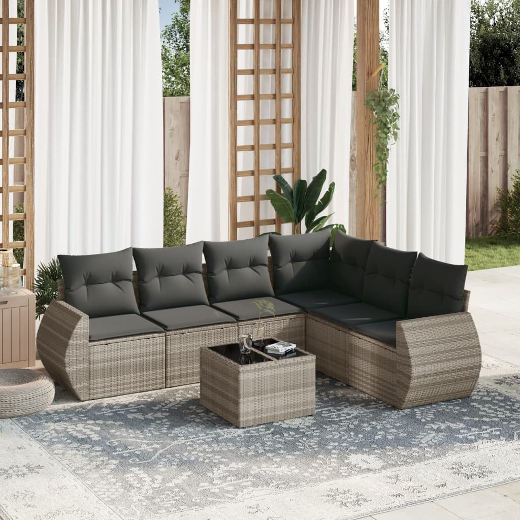 7-delige Loungeset met kussens poly rattan lichtgrijs Tuinsets | Creëer jouw Trendy Thuis | Gratis bezorgd & Retour | Trendy.nl