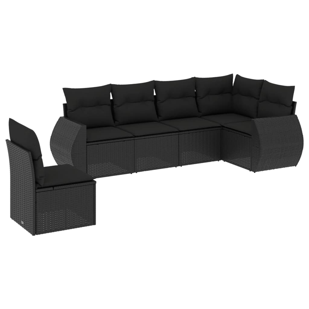 6-delige Loungeset met kussens poly rattan zwart Tuinsets | Creëer jouw Trendy Thuis | Gratis bezorgd & Retour | Trendy.nl