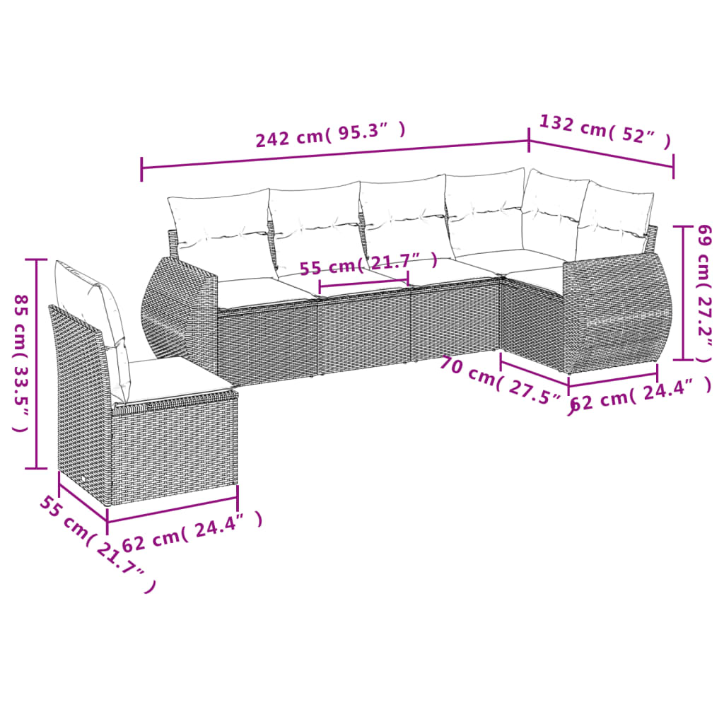 6-delige Loungeset met kussens poly rattan zwart Tuinsets | Creëer jouw Trendy Thuis | Gratis bezorgd & Retour | Trendy.nl