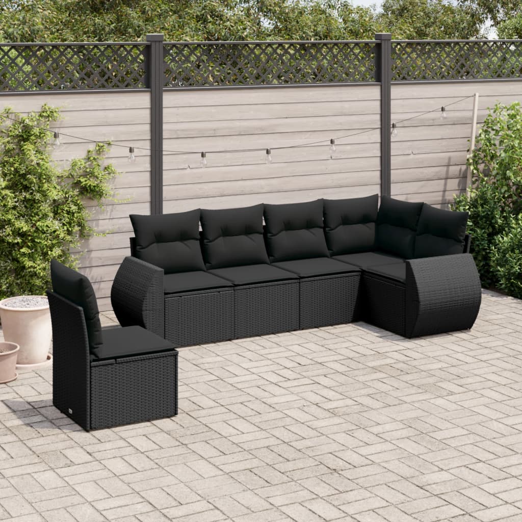 6-delige Loungeset met kussens poly rattan zwart Tuinsets | Creëer jouw Trendy Thuis | Gratis bezorgd & Retour | Trendy.nl