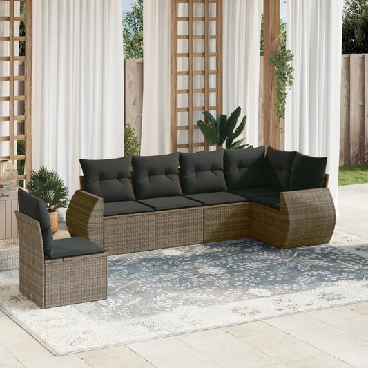 6-delige Loungeset met kussens poly rattan grijs Tuinsets | Creëer jouw Trendy Thuis | Gratis bezorgd & Retour | Trendy.nl