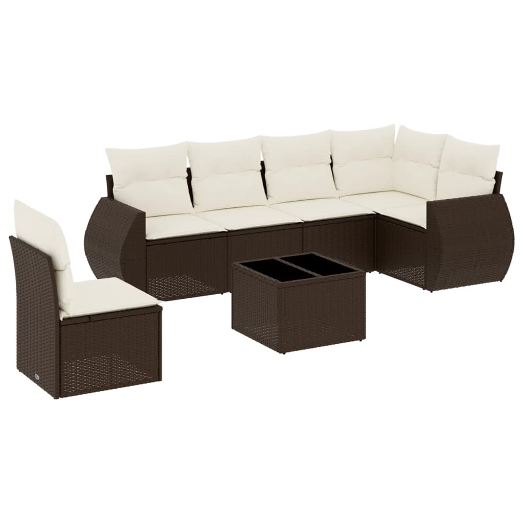 7-delige Loungeset met kussens poly rattan bruin