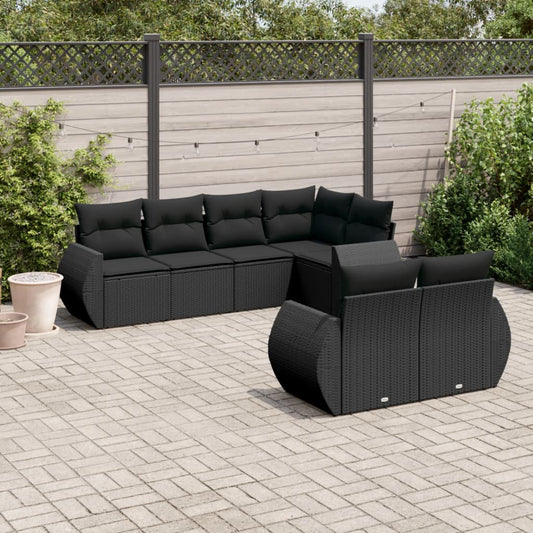 7-delige Loungeset met kussens poly rattan zwart Tuinsets | Creëer jouw Trendy Thuis | Gratis bezorgd & Retour | Trendy.nl