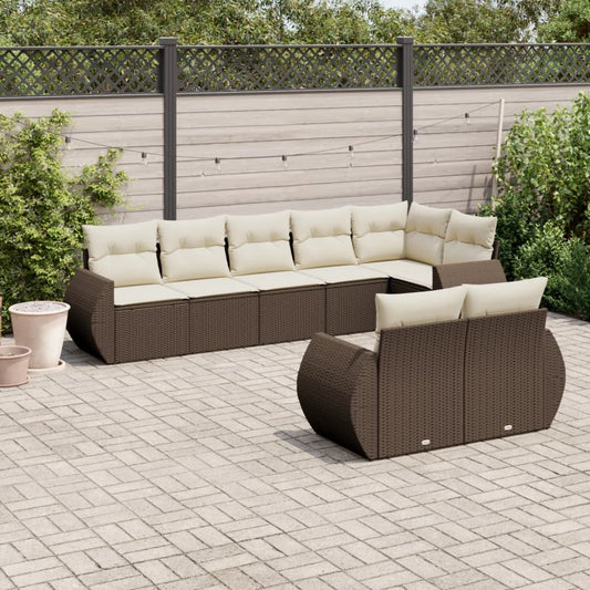 8-delige Loungeset met kussens poly rattan bruin