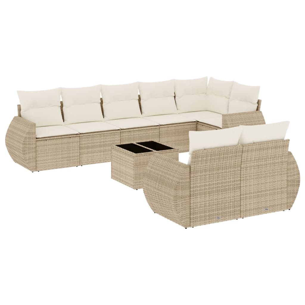 9-delige Loungeset met kussens poly rattan beige