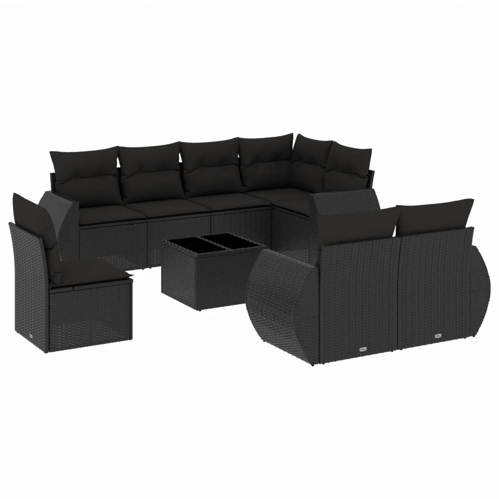 9-delige Loungeset met kussens poly rattan zwart Tuinsets | Creëer jouw Trendy Thuis | Gratis bezorgd & Retour | Trendy.nl