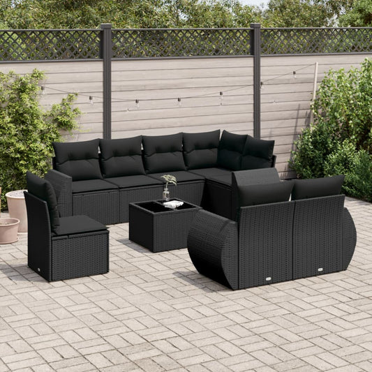 9-delige Loungeset met kussens poly rattan zwart Tuinsets | Creëer jouw Trendy Thuis | Gratis bezorgd & Retour | Trendy.nl