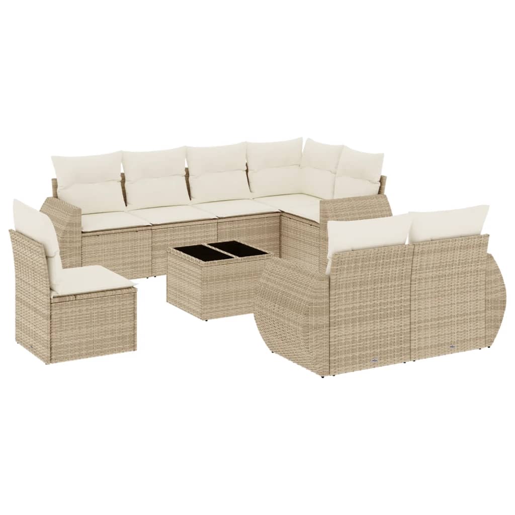 9-delige Loungeset met kussens poly rattan beige