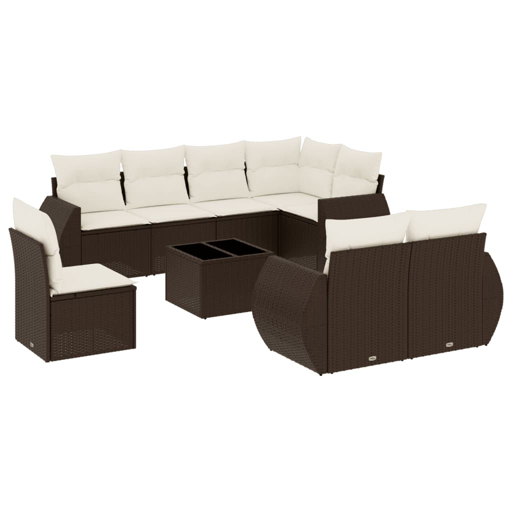 9-delige Loungeset met kussens poly rattan bruin