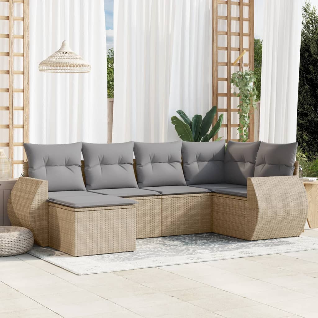 6-delige Loungeset met kussens poly rattan beige Tuinsets | Creëer jouw Trendy Thuis | Gratis bezorgd & Retour | Trendy.nl