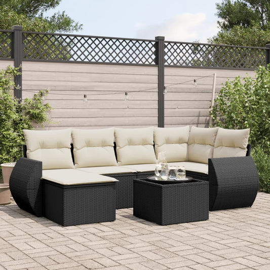 7-delige Loungeset met kussens poly rattan zwart Tuinsets | Creëer jouw Trendy Thuis | Gratis bezorgd & Retour | Trendy.nl