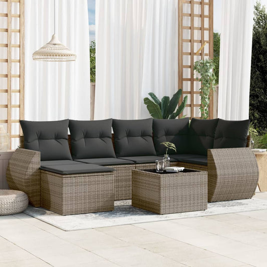 7-delige Loungeset met kussens poly rattan grijs Tuinsets | Creëer jouw Trendy Thuis | Gratis bezorgd & Retour | Trendy.nl