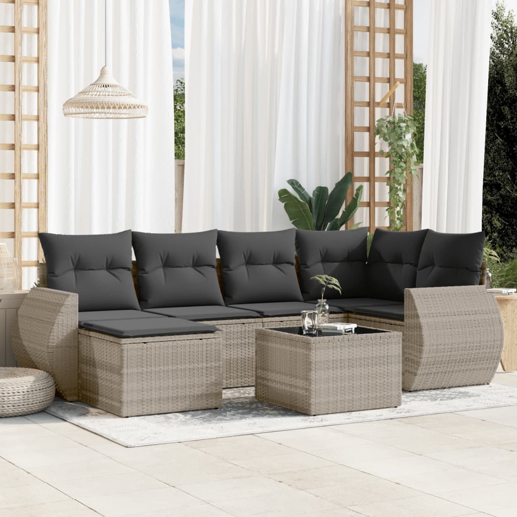 7-delige Loungeset met kussens poly rattan lichtgrijs Tuinsets | Creëer jouw Trendy Thuis | Gratis bezorgd & Retour | Trendy.nl