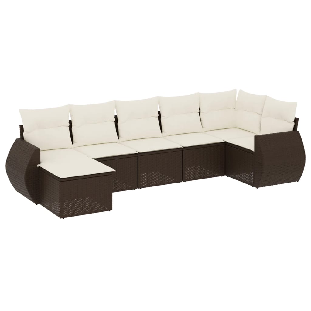 7-delige Loungeset met kussens poly rattan bruin