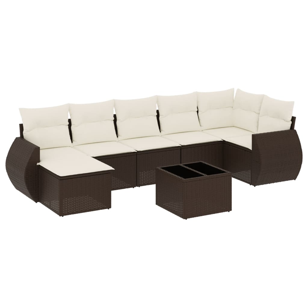 8-delige Loungeset met kussens poly rattan bruin