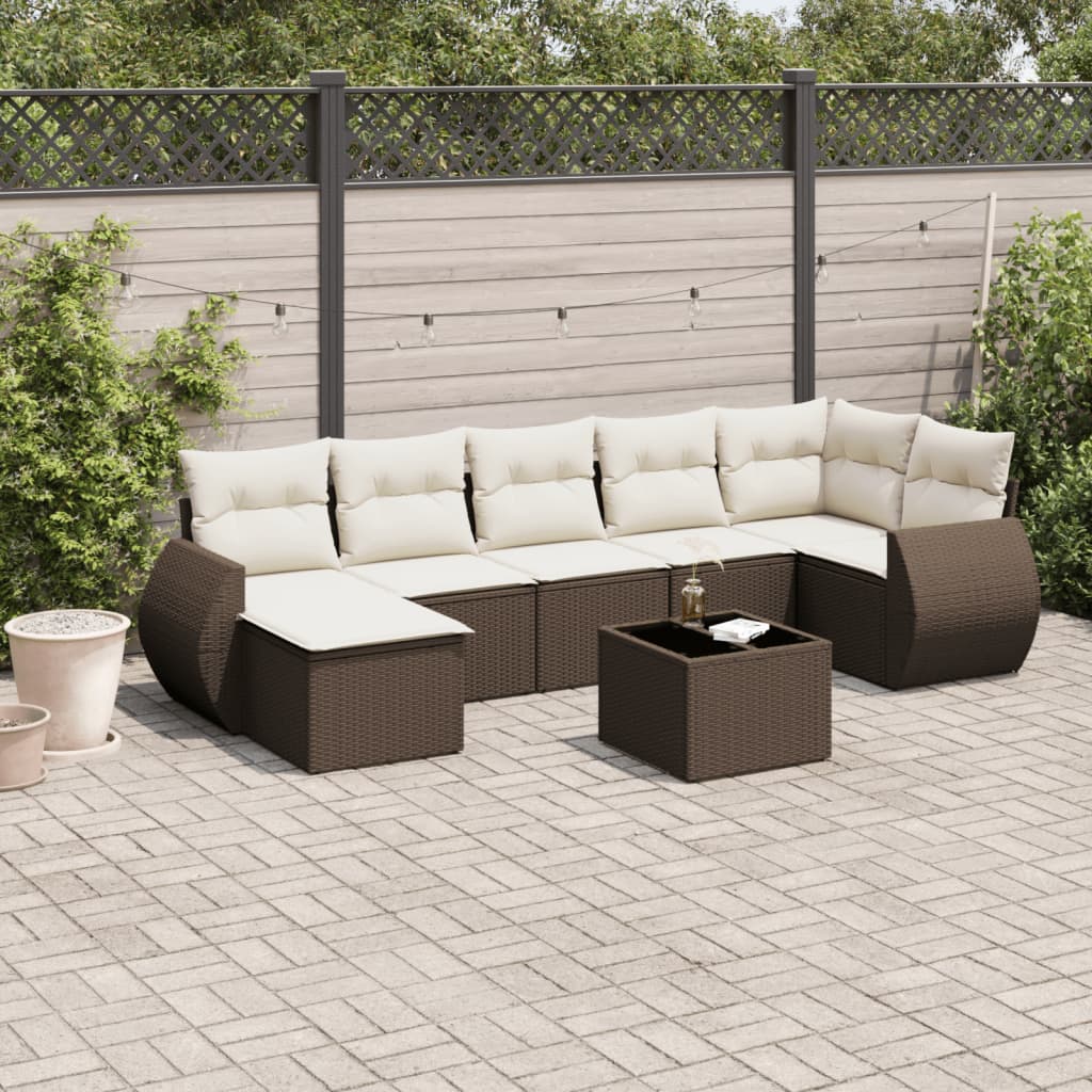 8-delige Loungeset met kussens poly rattan bruin