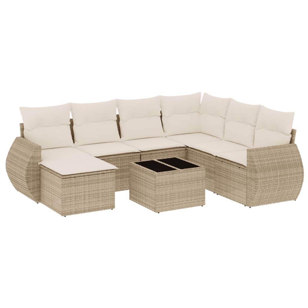 8-delige Loungeset met kussens poly rattan beige