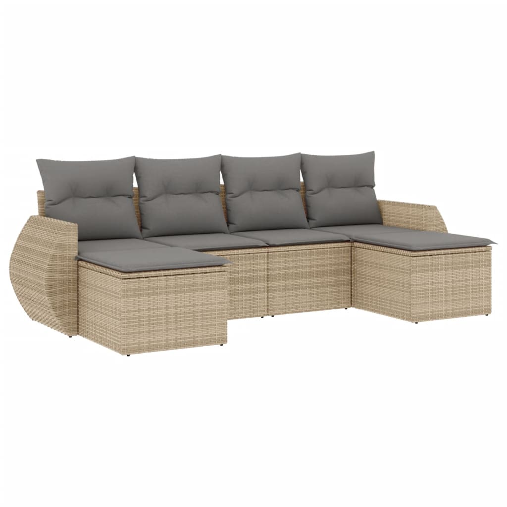 6-delige Loungeset met kussens poly rattan beige Tuinsets | Creëer jouw Trendy Thuis | Gratis bezorgd & Retour | Trendy.nl