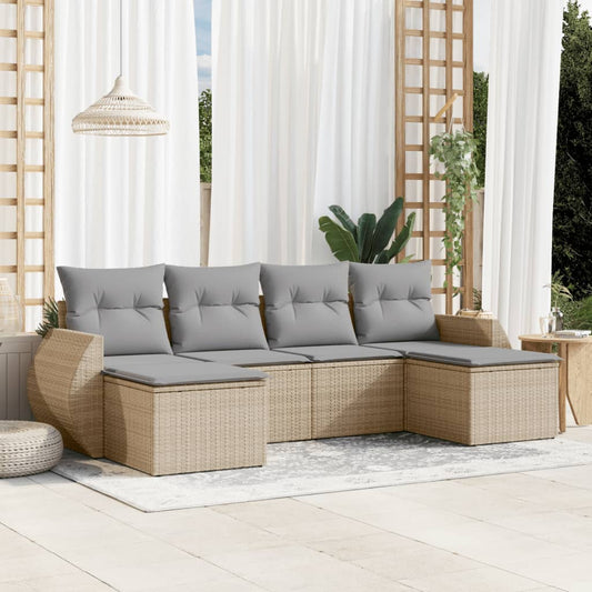 6-delige Loungeset met kussens poly rattan beige Tuinsets | Creëer jouw Trendy Thuis | Gratis bezorgd & Retour | Trendy.nl