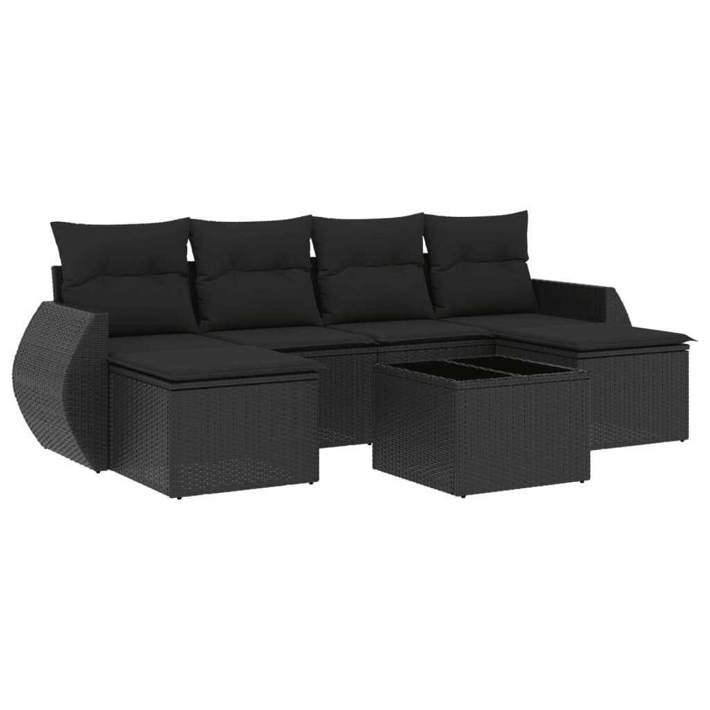 7-delige Loungeset met kussens poly rattan zwart Tuinsets | Creëer jouw Trendy Thuis | Gratis bezorgd & Retour | Trendy.nl