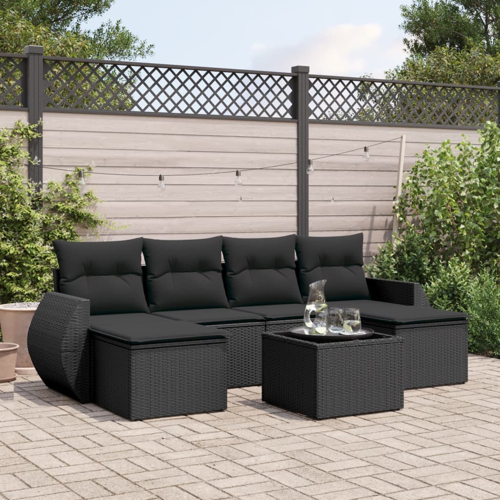 7-delige Loungeset met kussens poly rattan zwart Tuinsets | Creëer jouw Trendy Thuis | Gratis bezorgd & Retour | Trendy.nl