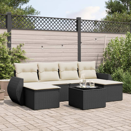 7-delige Loungeset met kussens poly rattan zwart Tuinsets | Creëer jouw Trendy Thuis | Gratis bezorgd & Retour | Trendy.nl