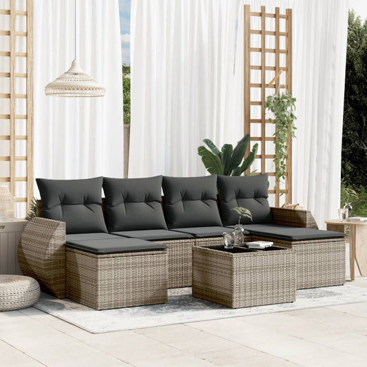 7-delige Loungeset met kussens poly rattan grijs Tuinsets | Creëer jouw Trendy Thuis | Gratis bezorgd & Retour | Trendy.nl