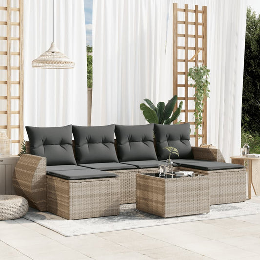 7-delige Loungeset met kussens poly rattan lichtgrijs Tuinsets | Creëer jouw Trendy Thuis | Gratis bezorgd & Retour | Trendy.nl