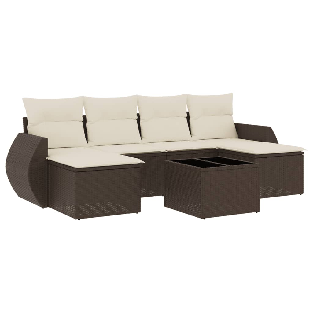 7-delige Loungeset met kussens poly rattan bruin